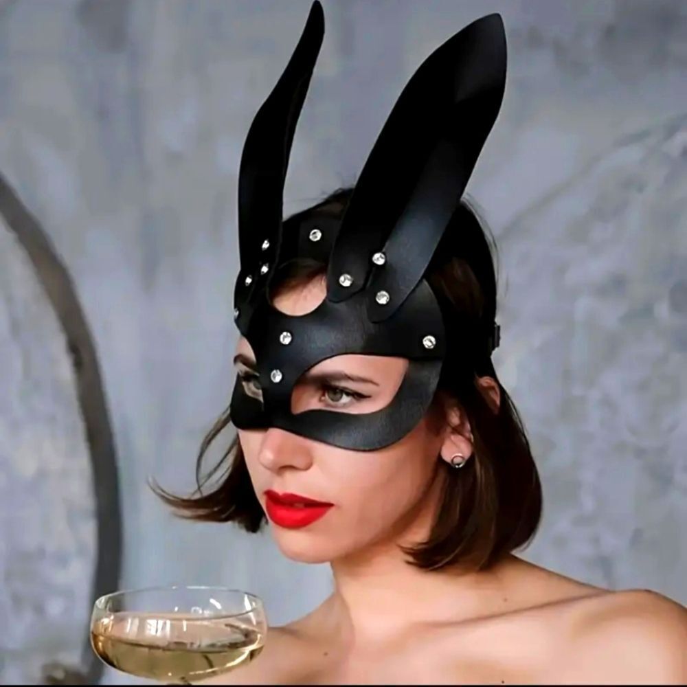 Goth Black Rabbit Ear Leather Costume Mask #9